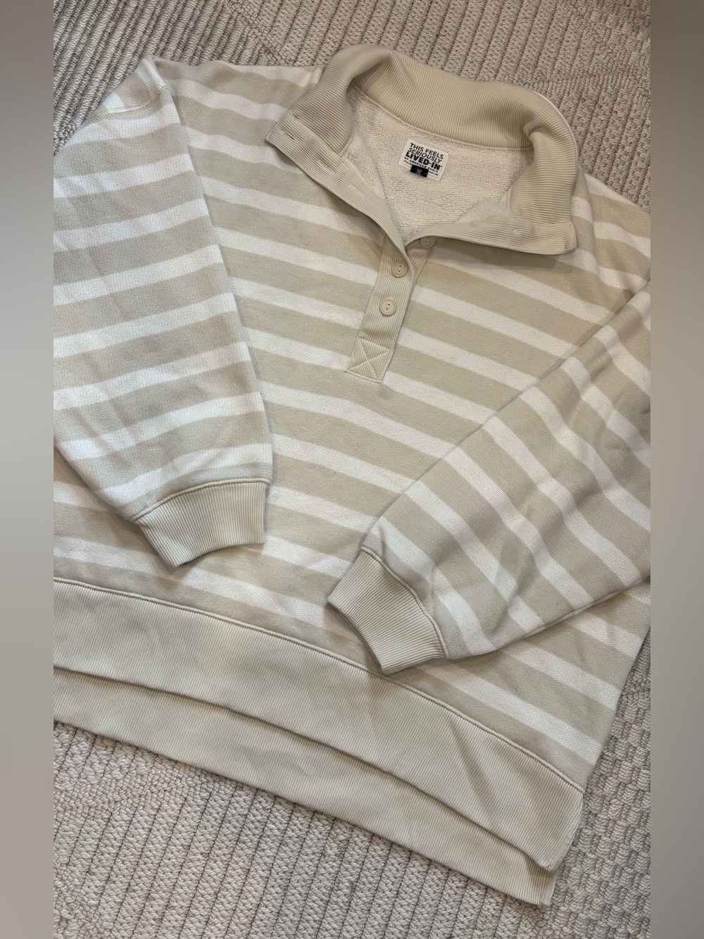 American Eagle “This Feels Seriously Lived In” Striped Sweatshirt